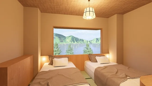 غرفة يابانية غربية بسريرين منفصلين مع أريكة، Yutorelo Nikko Hostel 5/10
