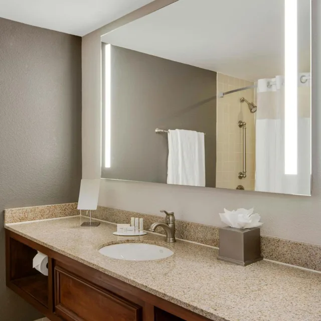 غرفة بسرير كينج بحوض استحمام في طابق مرتفع لذوي الإعاقة، COURTYARD BY MARRIOTT LOGAN AIRPORT 4/7