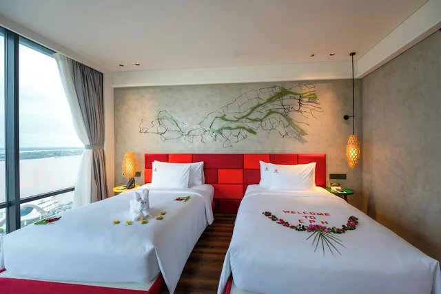 غرفة تنفيذية بسريرين منفصلين بإطلالة على النهر، Central Plaza Hotel My Tho 2/7