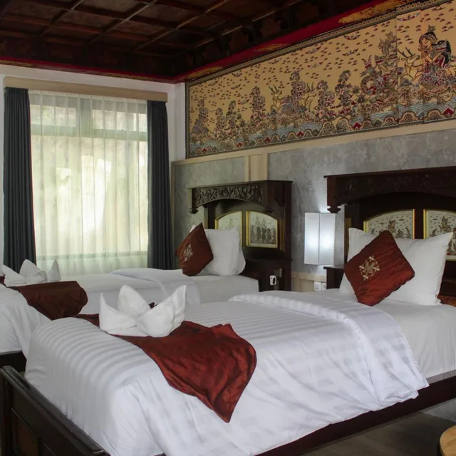 غرفة بسرير مزدوج أو سريرين منفصلين بإطلالة على المسبح، Melasti Beach Bungalows And Spa 8/10