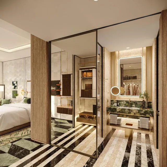 شقة سيغنتشر بسرير كينج بإطلالة على البحر بغرفة نوم واحدة، Swissotel Corniche Park Towers Doha 2/3
