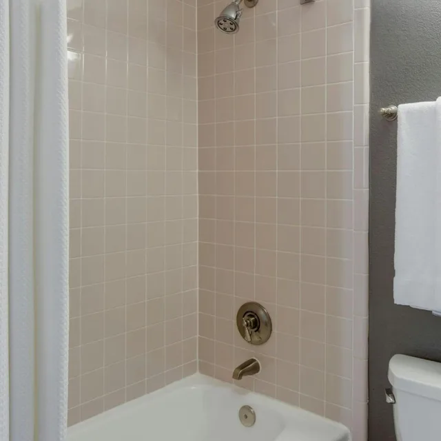 غرفة بسرير كينج بحوض استحمام في طابق مرتفع لذوي الإعاقة، COURTYARD BY MARRIOTT LOGAN AIRPORT 7/7