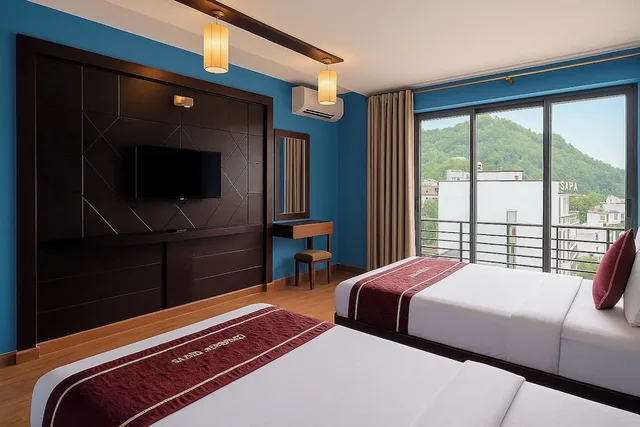 غرفة ديلوكس بسريرين منفصلين بإطلالة على الجبل، Sapa Elegance Hotel 7/10