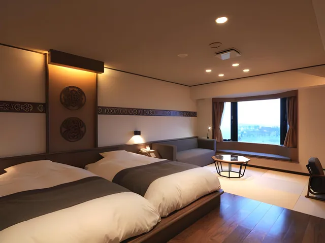 غرفة يابانية غربية بسريرين منفصلين، Hokuten No Oka Lake Abashiri Tsuruga Resort 1/1