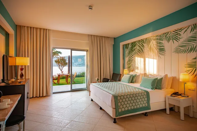 غرفة بريميوم بسرير مزدوج أو سريرين منفصلين بإطلالة على البحر بشرفة، Baia Bodrum Hotel 4/7