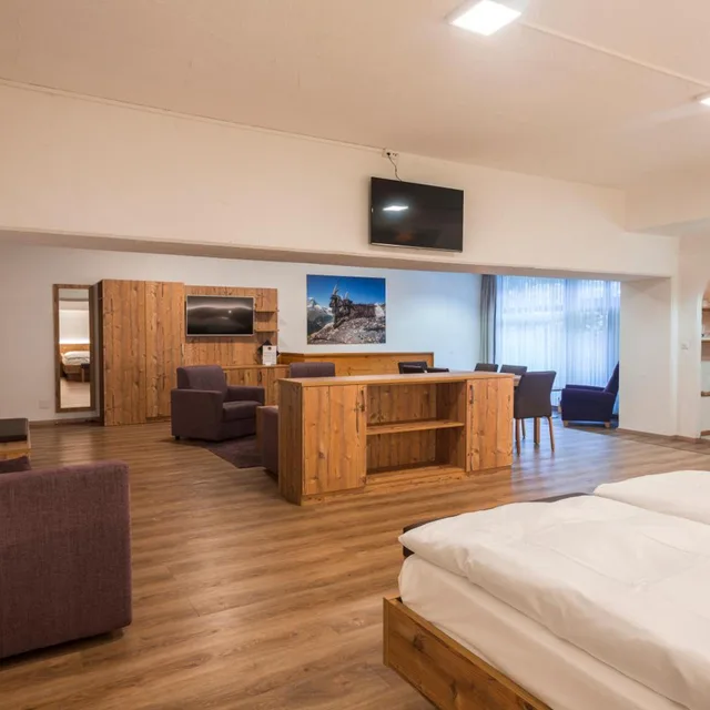 غرفة كبيرة بمطبخ صغير، Zermatt Budget Rooms 1/8