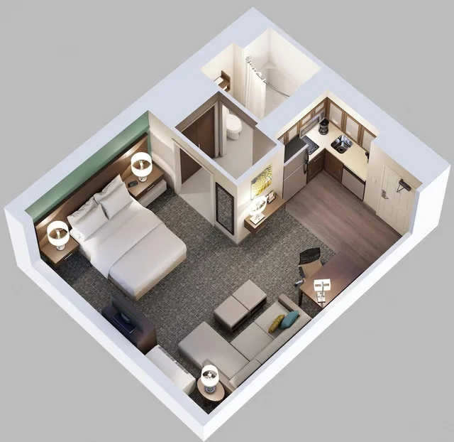 جناح استوديو بسرير كوين مع أريكة بمطبخ، STAYBRIDGE SUITES KALAMAZOO 2/2