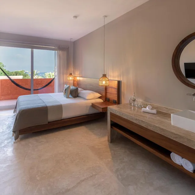 غرفة بسرير مزدوج بإطلالة على البحر بشرفة، Sayulinda Hotel 10/10