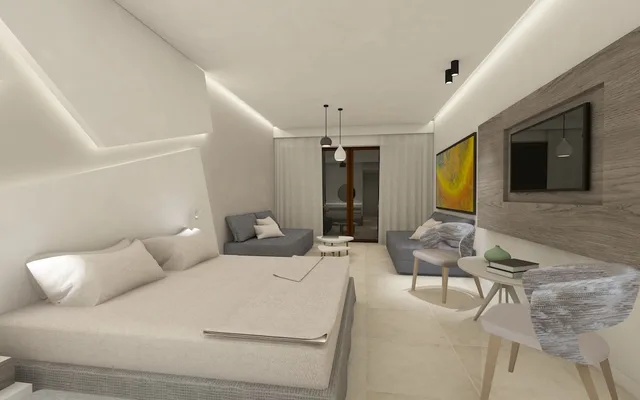 غرفة عائلية بسرير كوين وسريرين منفصلين بإطلالة على البحر، Kassandra Bay Resort, Suites and Spa 8/10