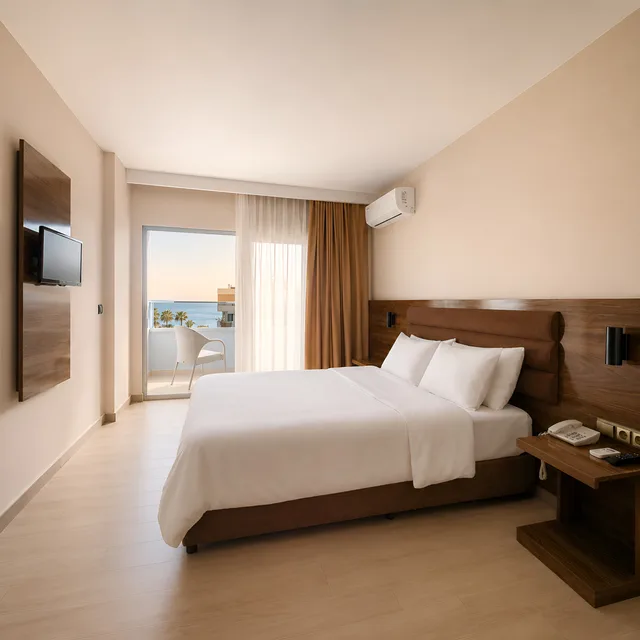 غرفة قياسية بإطلالة على البحر بشرفة، Ozgur Bey Spa Hotel 1/3