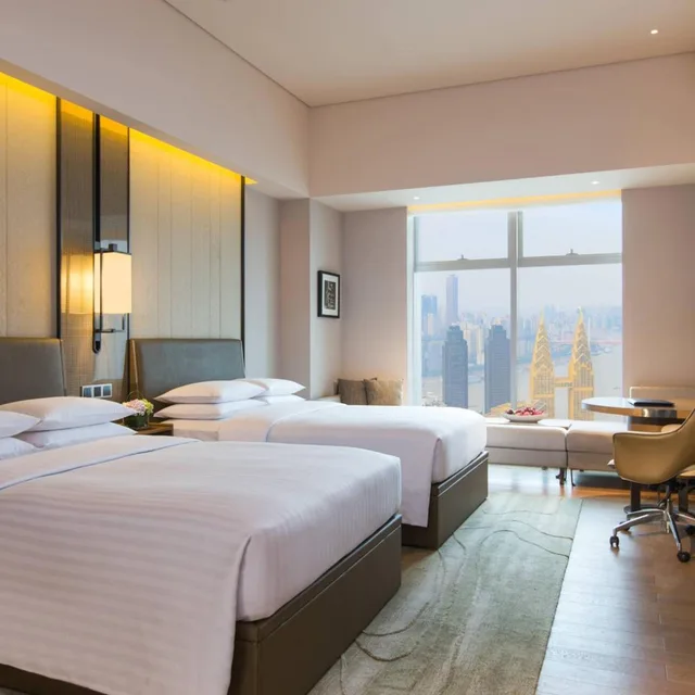 غرفة ديلوكس بسريرين منفصلين بإطلالة على النهر، Chongqing Marriott Hotel 3/9