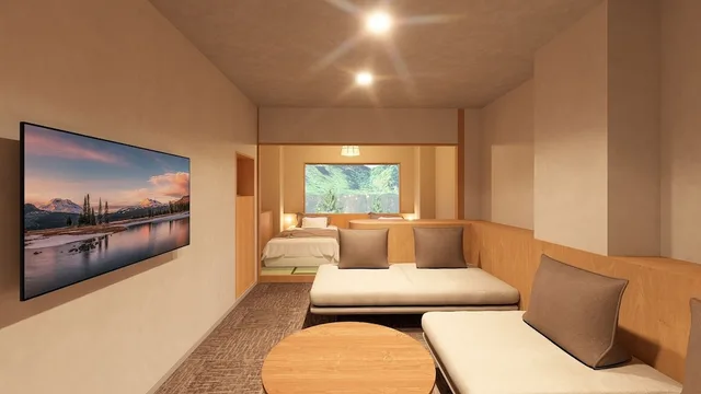 غرفة يابانية غربية بسريرين منفصلين مع أريكة، Yutorelo Nikko Hostel 8/10