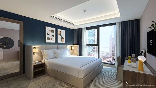 جناح بسرير مزدوج بإطلالة على البحر بغرفة نوم واحدة، Voco Doha West Bay Suites 5/10