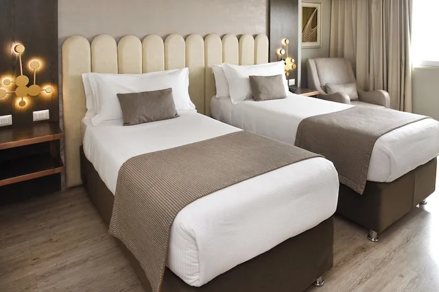 غرفة بسريرين منفصلين بإطلالة على المدينة، Hotel He Wang 2/10