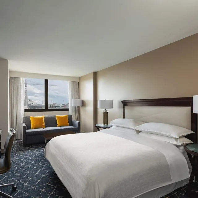 غرفة ديلوكس بسرير كينج بإطلالة على المدينة بحوض استحمام لذوي الإعاقة، Sheraton Norfolk Waterside 2/9