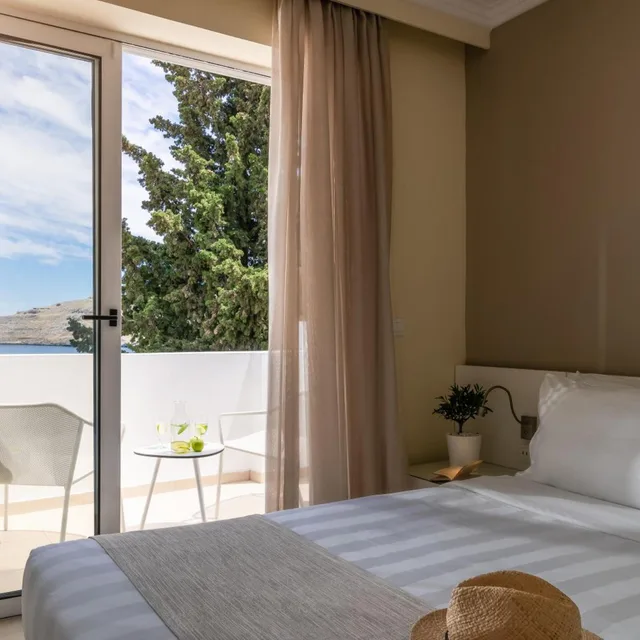 غرفة بانورامية ديلوكس بسرير مزدوج بإطلالة على البحر، Lindos Village Resort And Spa- Adults Only 2/9