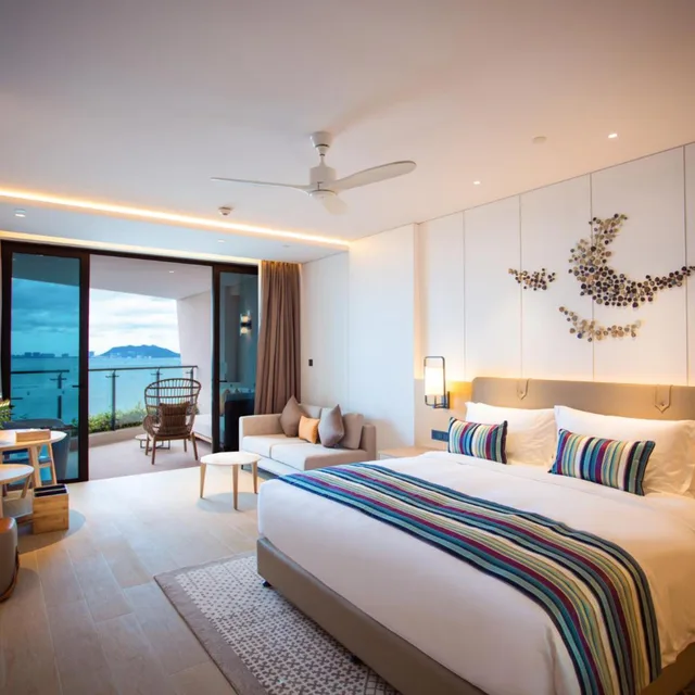غرفة بسرير كينج بإطلالة على البحر، Sanya Conifer Resort 2/5