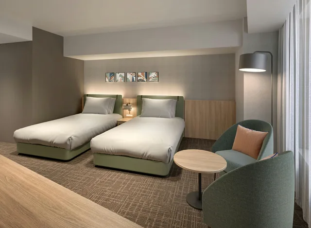 غرفة ديلوكس عائلية بسريرين منفصلين بإطلالة على البحر، Hilton Garden Inn Yokohama Minatomirai 3/5