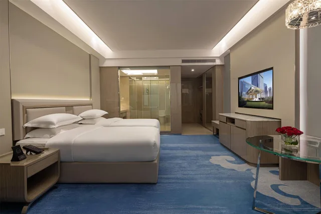 غرفة ديلوكس بسريرين منفصلين بإطلالة على المدينة، Wyndham Shaoxing Keqiao 1/2