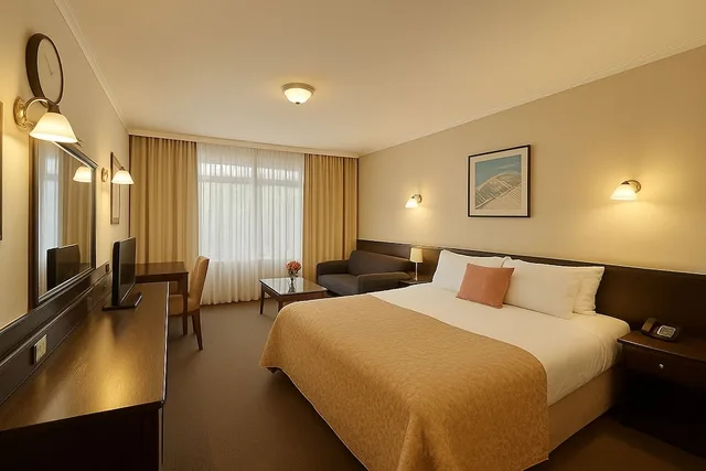 غرفة بسرير كوين بإطلالة على الحديقة في الطابق العلوي، West Coaster Motel 1/2