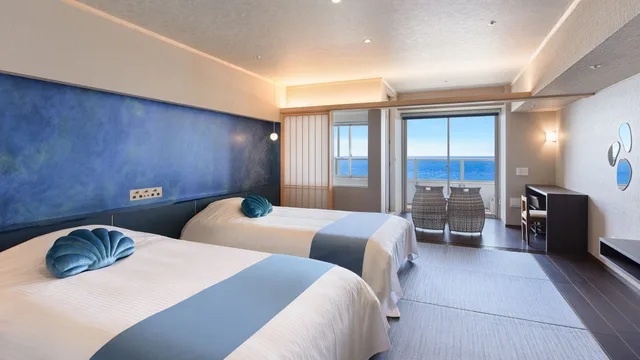 غرفة سوبيريور بسريرين منفصلين بإطلالة على البحر، Hotel Sanrakuso 1/2