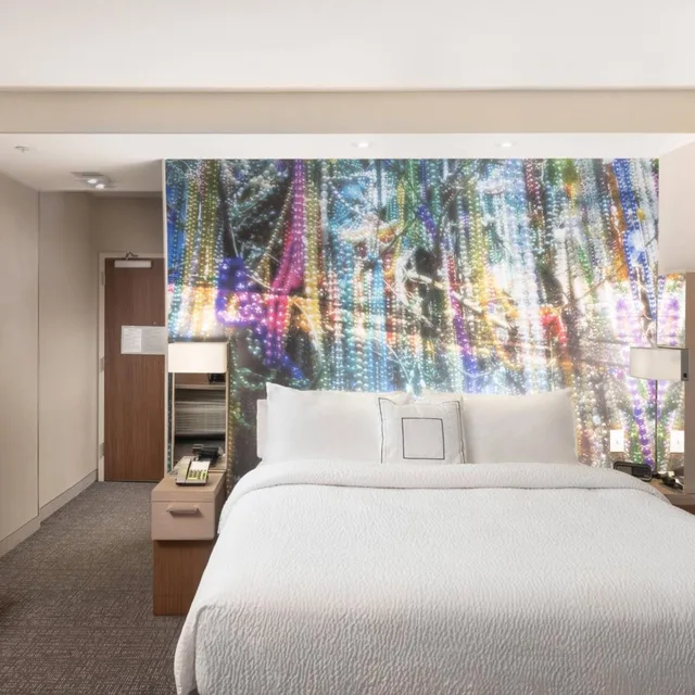 غرفة بسرير كينج مع أريكة بحوض استحمام لذوي الإعاقة، Courtyard By Marriott Baton Rouge Downtown 3/4