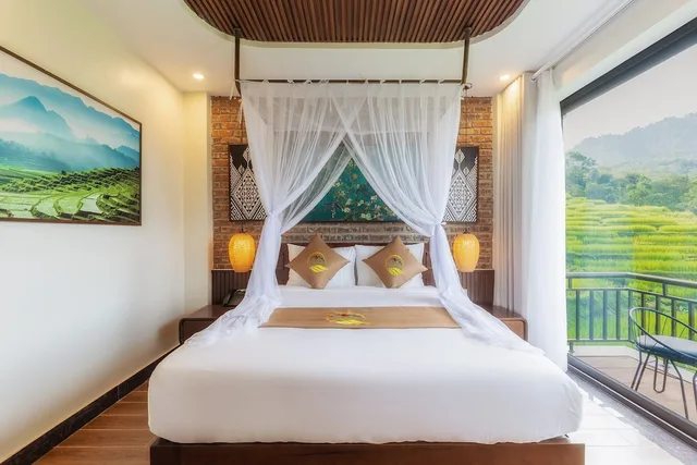 غرفة ديلوكس بسرير كوين بإطلالة على الجبل، Central Hills Pu Luong Resort 2/4