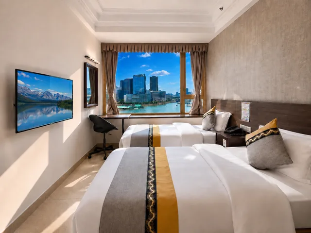 غرفة بسريرين منفصلين بإطلالة على البحر، Grand Harbour Hotel 3/3