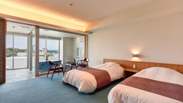 غرفة ديلوكس بسريرين منفصلين بإطلالة على البحر، Hotel Sanrakuso 1/1