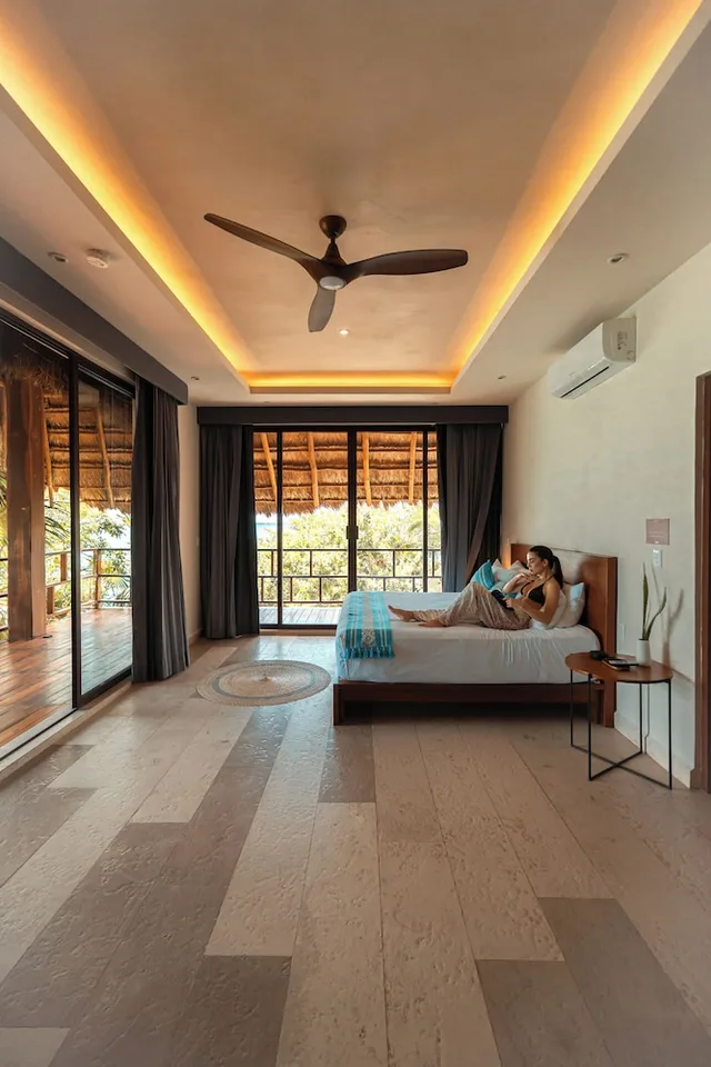 غرفة ديلوكس بسرير كينج بإطلالة على الحديقة بشرفة، Khaban Bacalar Hotel Boutique 7/8
