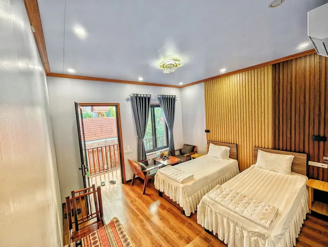 غرفة ديلوكس بسرير مزدوج أو سريرين منفصلين بإطلالة على الحديقة، Ninh Binh Greenland Homestay 3/10