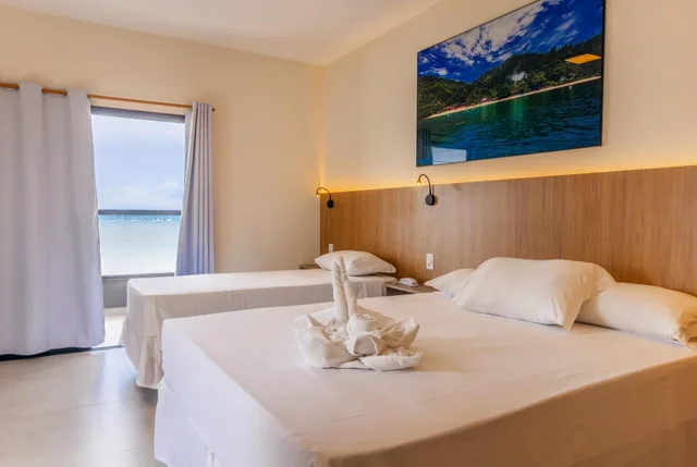 غرفة ديلوكس ثلاثية بسرير فردي بإطلالة على البحر، Ubatuba Praia Hotel 2/2