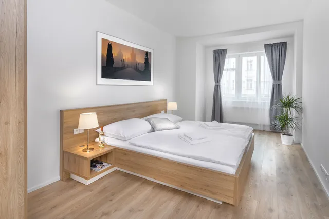 شقة كومفورت بسرير كوين بغرفة نوم واحدة مع أريكة بمطبخ، Downtown Suites Belohorska 1/3