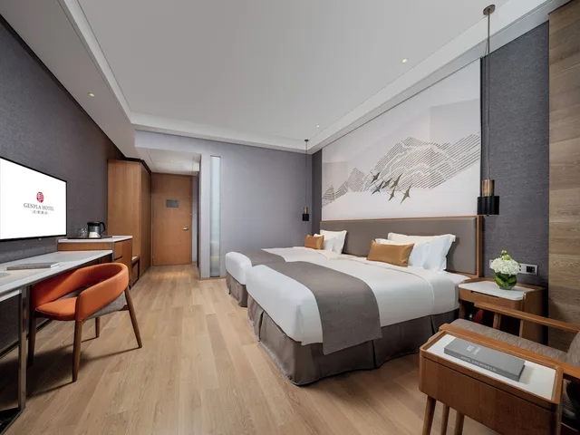 غرفة كومفورت بسريرين منفصلين بإطلالة على المدينة، Genpla Hotel Shenzhen Nanshan 4/5