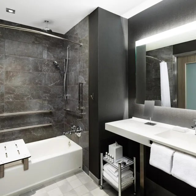غرفة قياسية بسرير كينج بحوض استحمام لذوي الإعاقة، AC Hotel by Marriott Bethesda Downtown 6/8