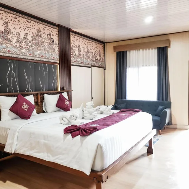 غرفة بسرير مزدوج أو سريرين منفصلين بإطلالة على المسبح، Melasti Beach Bungalows And Spa 5/10
