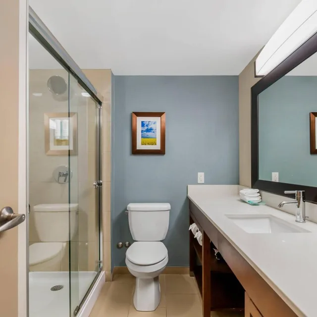 غرفة بسرير كينج وسريرين كوين بإطلالة على المسبح، Clarion Hotel & Suites Brandon 4/5