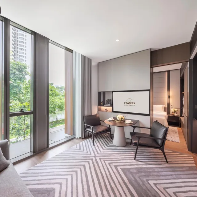 غرفة ديلوكس بسرير كينج بغرفة نوم واحدة مع دخول الصالة، Fraser Residence River Promenade Singapore 2/3
